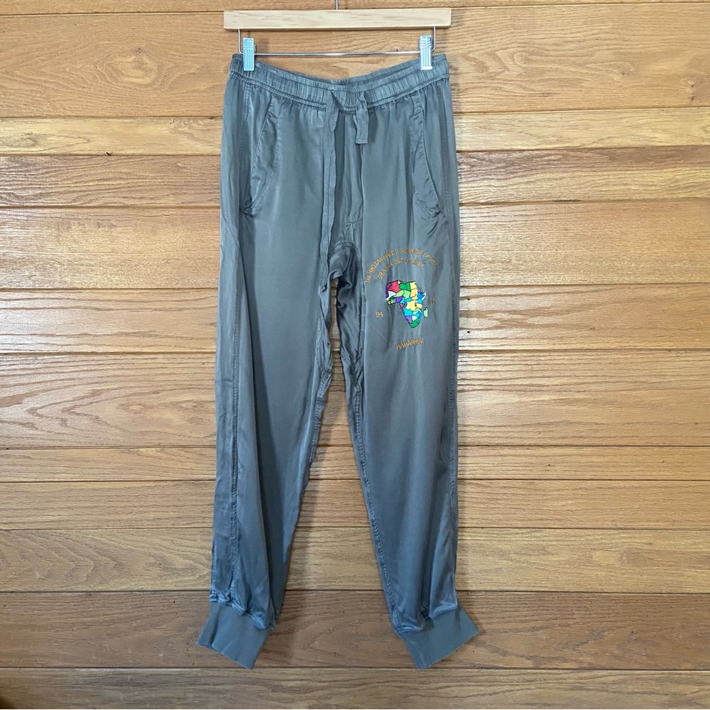 Maharishi silk joggers embroidered elastic waist